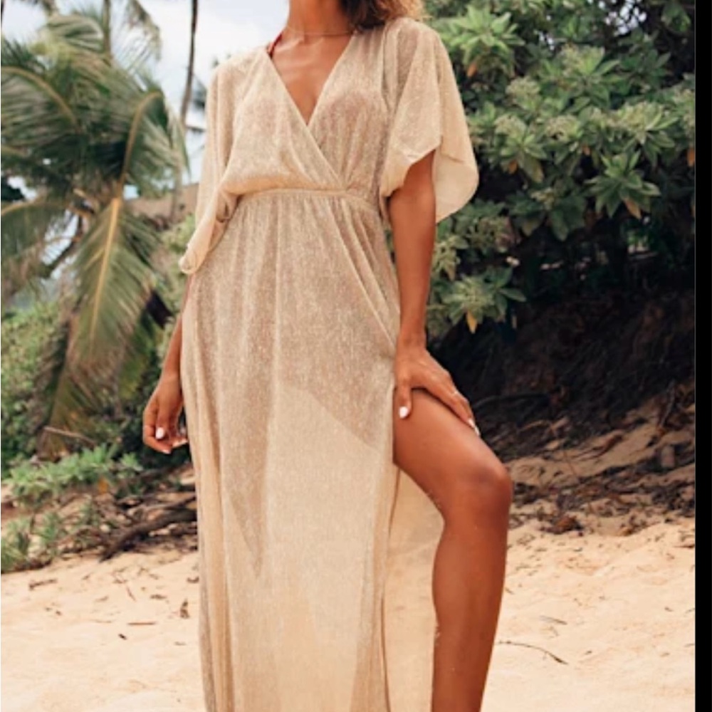 Lulus Midas Sheer Gold Maxi coverup Dress